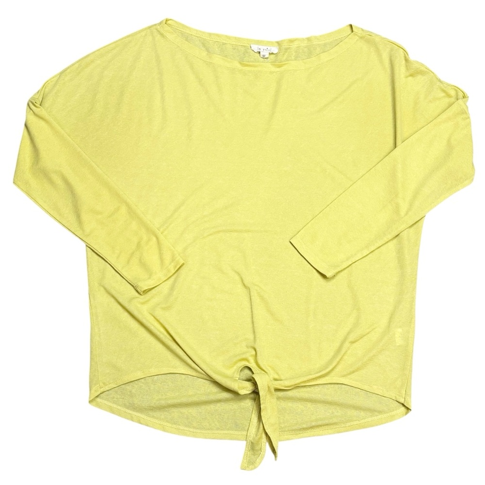 La Miel Yellow Boat Neck 3/4 Sleeve Hi Lo Tie Bottom Lightweight Flowy Blouse M
